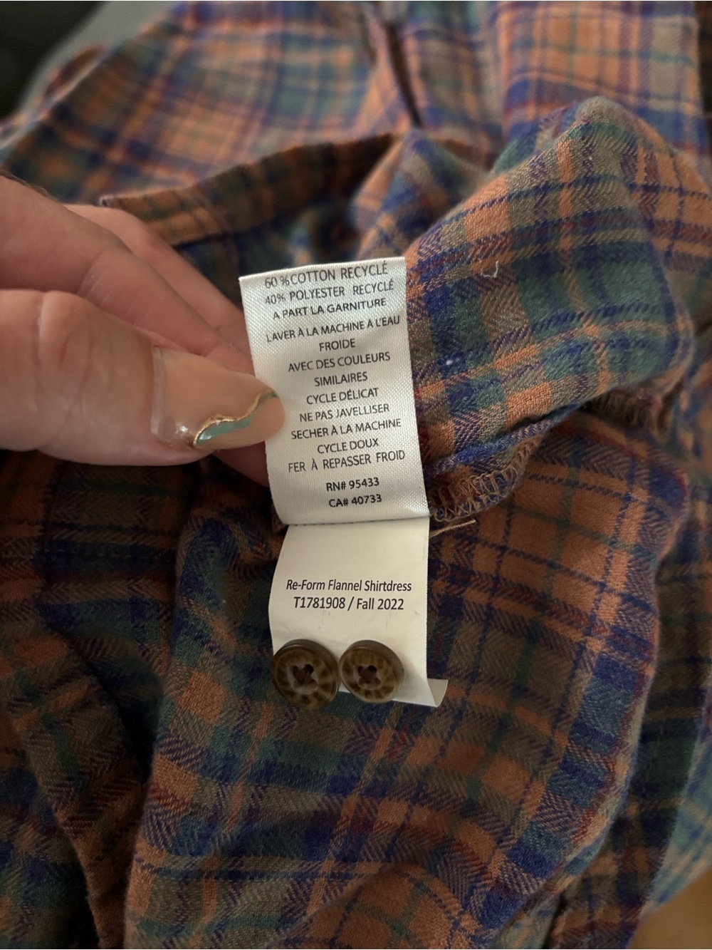 Toad&Co Peach and Blue Plaid Midi Shirt Dress with Self-Tie - Picture 9 of 9